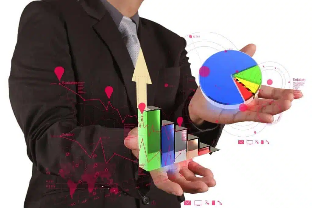 1920 businessman hand drawing a pie chart11