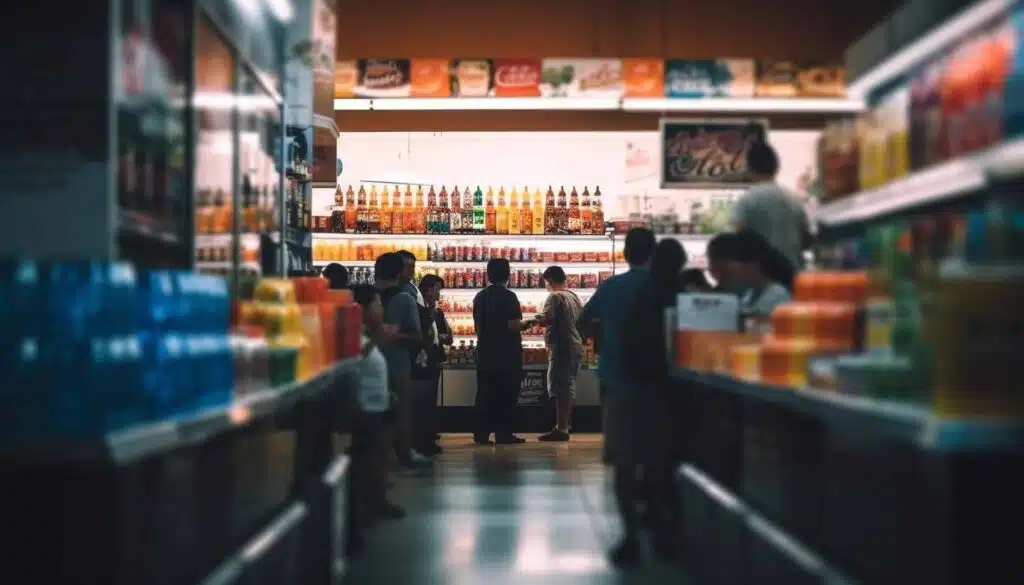 1920 young adults choosing fresh groceries in convenience store generated by ai2