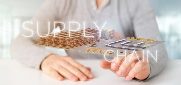 businessman holding supply chain title with warehouse background 3d rendering 110893 792