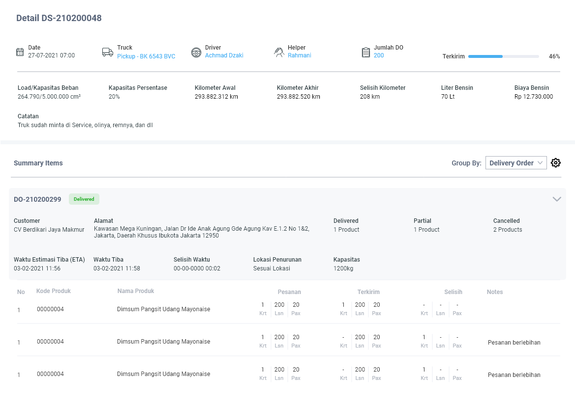 detail delivery summary